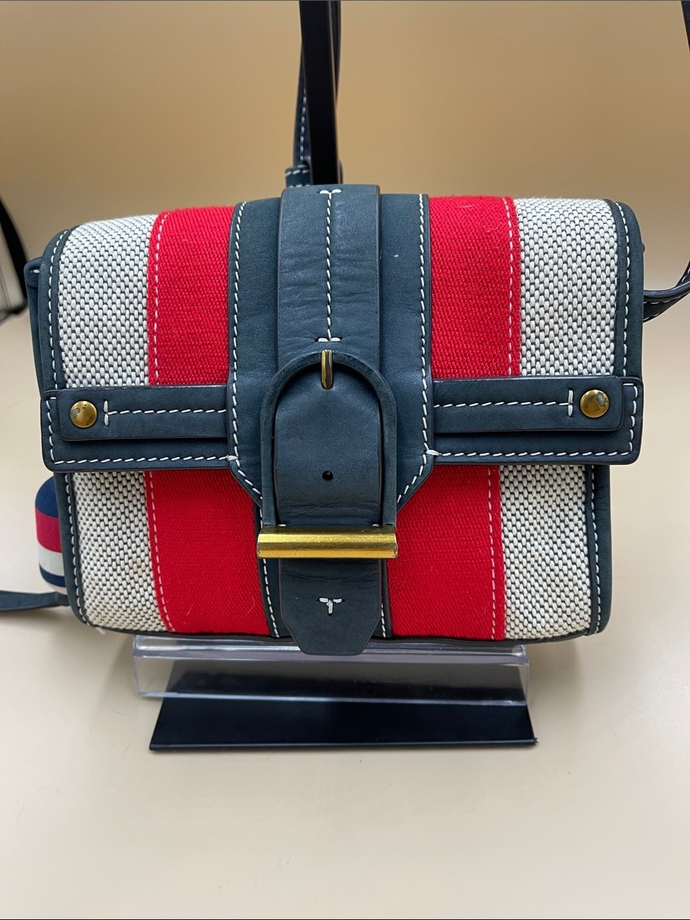 Nautical or Patriotic this fun size red white Navy Stripe Crossbody Shoulder Bag